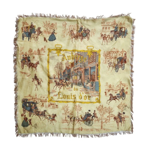 RARE Vintage Ponsa Silk Scarf "Auberge du Louis d'or" Victorian Horse & Carriage - Picture 3 of 5